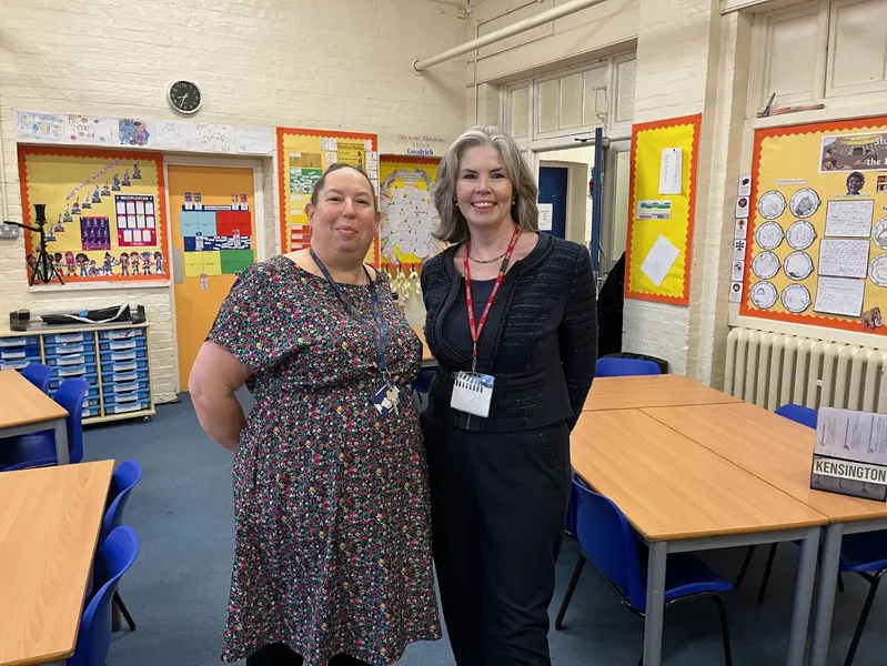 Rhythm for Reading founder Dr Marion Long with Goodrich Primary teacher Nicola Dickson